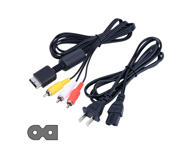 Power Cord and AV Cable for PS2 PS1, 2 Prong AC Power Cord and Audio Video Cable Compatible with PlayStation 1 2 Fat Console Replacement Set