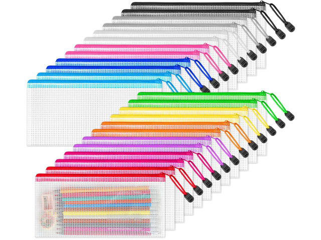 24 Pack Pencil Pouch Bulk, 9.5' x 4.5' Mesh Zipper Pouch, 12 Colors Small Clear Zipper Pouch Pencil Case for Supplies Storage, Travel, Cash,...