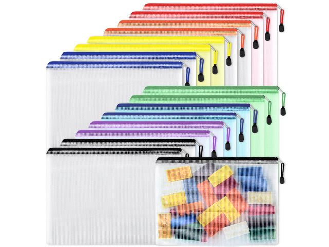 16pcs Mesh Zipper Pouch, Puzzles, Board Game Storage Bags for Organizing, Waterproof Zip File Bags, Letter Size, A4 Size, for School Office...