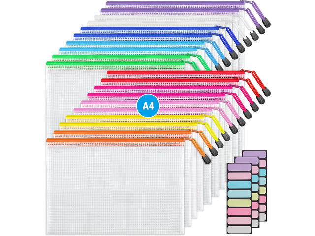A4 20pcs Mesh Zipper Pouch Bag, Waterproof Zipper Pouch for Storage Sturdy Letter Size File Organizer, Office School Classroom Teacher Supplies,...