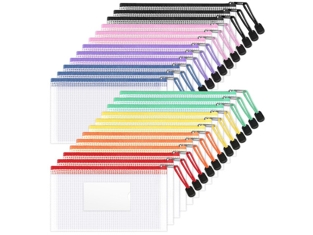 24 Pack Mesh Zipper Pouch Bags with Label Pocket, A6 (9.1Ã—4.7 in) Small Pencil Case Pouch for Organizing,Clear Plastic Pencil Pouches Bulk for...