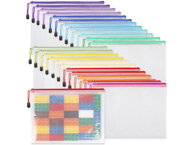 24pcs Mesh Zipper Pouch Bags A4 Document Bag, 13.5x9 Inches, Plastic Zip File Folders, Puzzles, Board Game Storage for Organizing Office Home