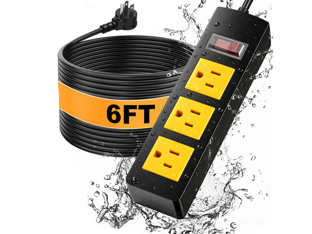 Waterproof Outdoor Power Strip with Extension Cord 6FT, Weatherproof Surge Protector, 3 Shockproof Outlets & Overload Safety Wall Mount Power Strip...