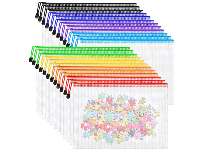 24pcs Mesh Zipper Pouch Bags, A4 Letter Size 8 Colors Zipper Bags for Classroom Organizing, Clear Pouches with Zipper, Waterproof Mesh Bags for...