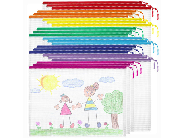 24pcs Mesh Zipper Pouch Bags Puzzle Storage Bags, A4 13x9 Inches Large Reusable Zipper Pouches for Classroom Organizing Board Game Home Organization