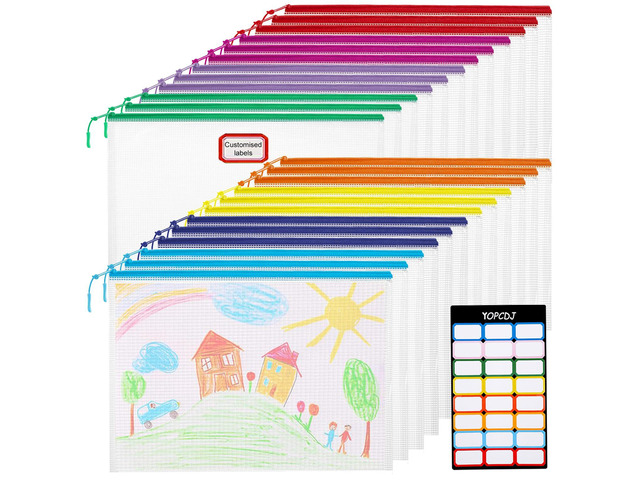 24pcs Mesh Zipper Pouch File Bags Puzzle Storage Bags, A4 13x9 Inches Large Reusable Zipper Pouches for Organizing Classroom Board Game Organization