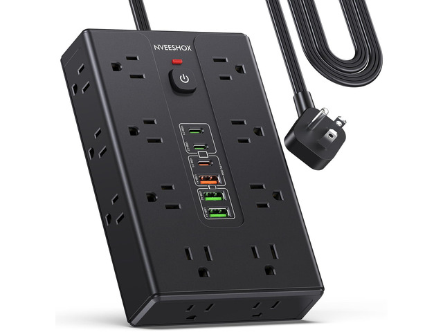 Surge Protector Power Strip with 16 AC Outlets 6 USB Ports(3 Type C) Thin Flat Plug 6.5 FT Extension Cord with Multiple Outlets, Outlet Extender...