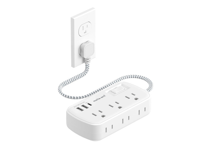 Short Extension Cord 1 FT - Small Power Strip Flat Outlet Extender Surge Protector with 6 AC Outlets & 3 USB Ports, Mini Extension Cord Flat Wall...