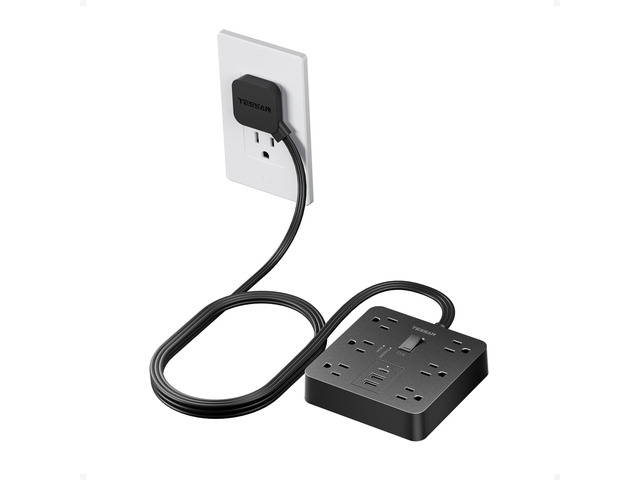 Surge Protector Power Strip, 5Ft Flat Plug Extension Cord, Black 6 Outlets and 4 USB Ports (2 USB C), 1700 Joules Surge Protection, Outlet Extender...