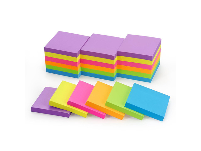 Sticky Notes 3x3 in, Bright Colors Self-Stick Pads, 24 Pads, 70 Sheets/Pad