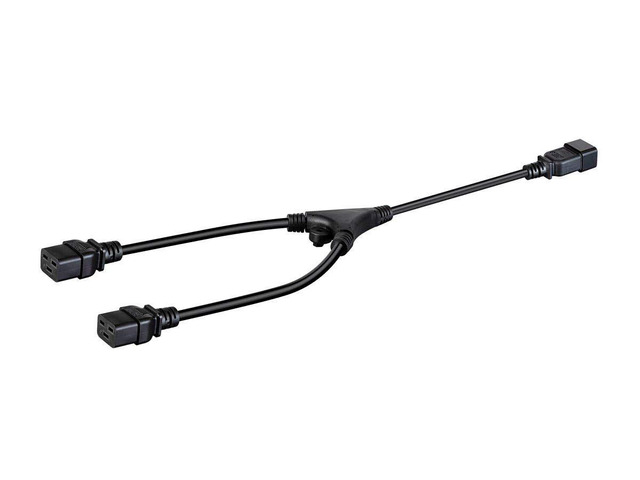 Heavy Duty Splitter Power Cord - IEC 60320 C20 to 2X IEC 60320 C19, 20 Amp, 100-250 Volt, 12AWG, 2 Feet, Black