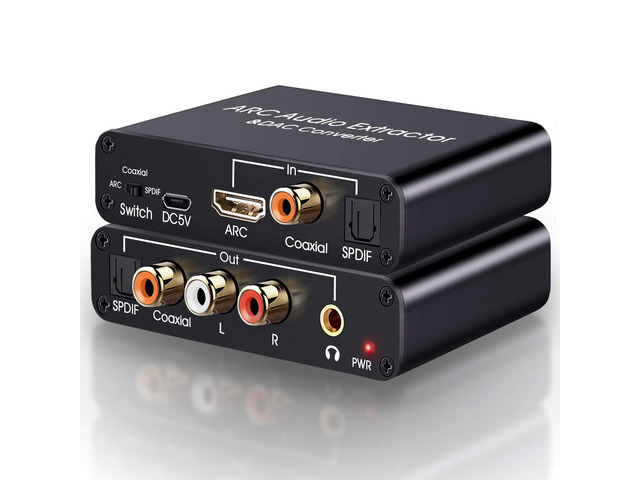 HDMI ARC Audio Extractor, 192KHz ARC Audio Extractor DAC Converter, Digital to Analog Audio Converter, Optical/SPDIF Coaxial HDMI ARC to...