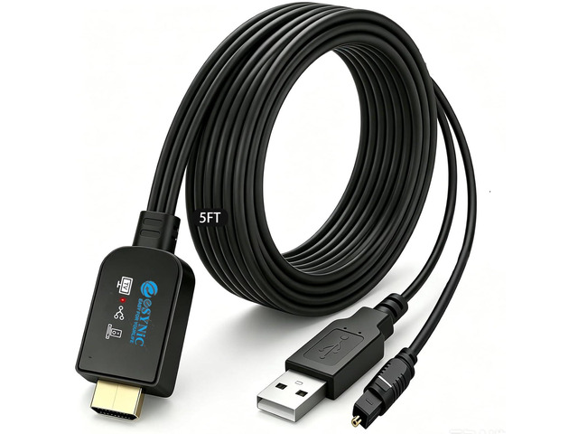 192KHZ eARC to Optical Converter-5 ft Long Compact Cable Designed USB Powered-Dolby5.1/DTS 5.1/PCM 2.0 Formats-For HDTV ARC & eARC Port to...