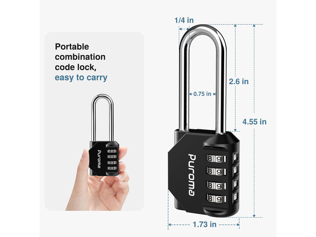10 Pack Combination Lock 4 Digit 2.6 Inch Padlock Gate Shed Black For Outdoor Fence, Hasp locker, Long shackle, Side Window, Resettable,...