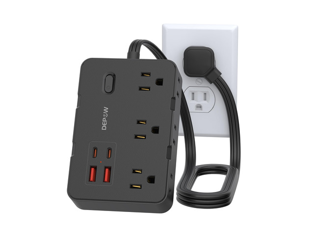 3 FT Power Strip Surge Protector with 6 Outlets 4 USB Ports (2 USB C) Flat Plug, 3 Feet Flat ExtensionCord Keeps Desktop Neat,1050J, Ideal for Home...