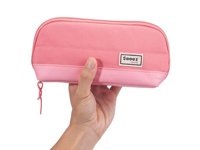 Wide-Opening Pencil Pen Case, Lightweight & Spacious Pencil Pouch Zipper Stationery Bag, Aesthetic Supply with Triangular Design for Adults, Pink