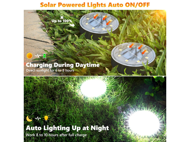 16 Pack 3.4inch Solar Ground Lights Outdoor Waterproof, White 8LED Solar Powered Garden Lights Disc Landscape Pathway Lights for Patio Lawn Yard...