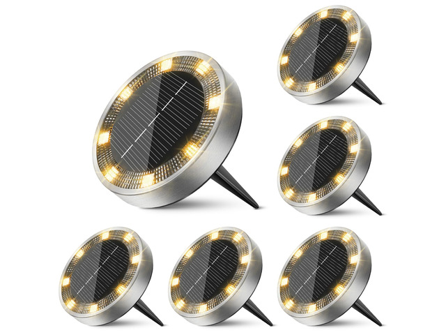 6 Pack Solar Lights Outdoor Waterproof, 8 LED Solar Ground Lights,Flat Solar Disc Light Landscape Lighting for Pathway Garden Yard Walkway Driveway...