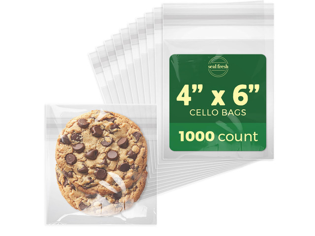 Self Sealing Cellophane Bags - 4' x 6' (1000 Count) - Clear Plastic Resealable Cello Bag - Cellophane Treat Bags, Cookie Bags for Packaging, Candy...