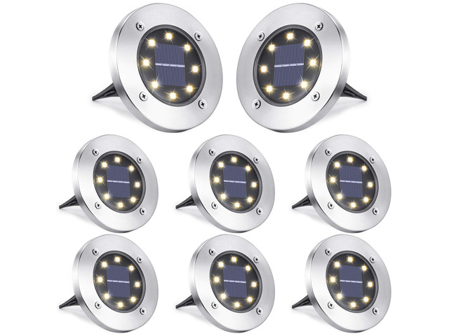 Solar Ground Lights Outdoor, 8 Pack 8 LED Solar Disk Lights Waterproof Garden In-ground Pathway Light Landscape Lighting for...