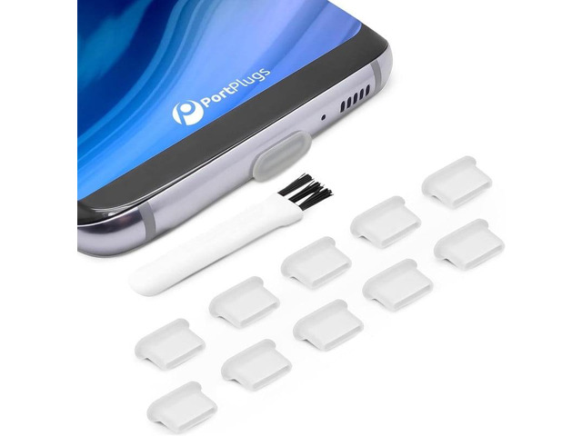 PortPlugs USB-C Dust Plugs (10-Pack) - Compatible w/iPhone 15, Galaxy S24-S20, Pixel, MacBook, iPad, Switch & Other Type-C Ports - Incl. Cleaning...
