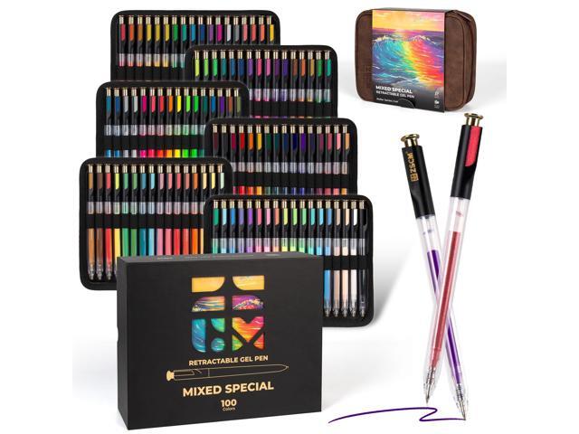 ZSCM Retractable Gel Pen For Adult Coloring, 100 Colors Large Capacity Multicolor Gel Ink Pens, 1 mm Fine Point Smooth Writing Color Pen for Adult.