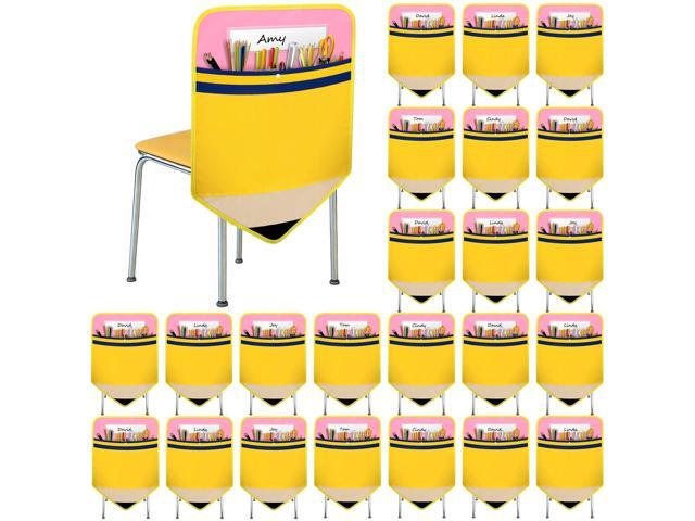 24 Pack Pencil Classroom Chair Pockets 17x18 Inch Chair Bags with Name Slots Student Chair Pockets Seat Pockets for Classroom Chairback Organizer.