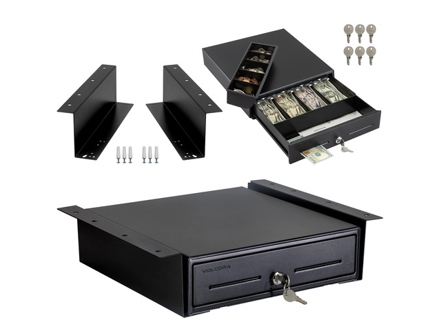 13' Electronic Cash Register Drawer with Under Counter Mounting Metal Bracket - POS, 4 Bill 5 Coin Cash Tray, Removable Coin Compartment, 12-24V...