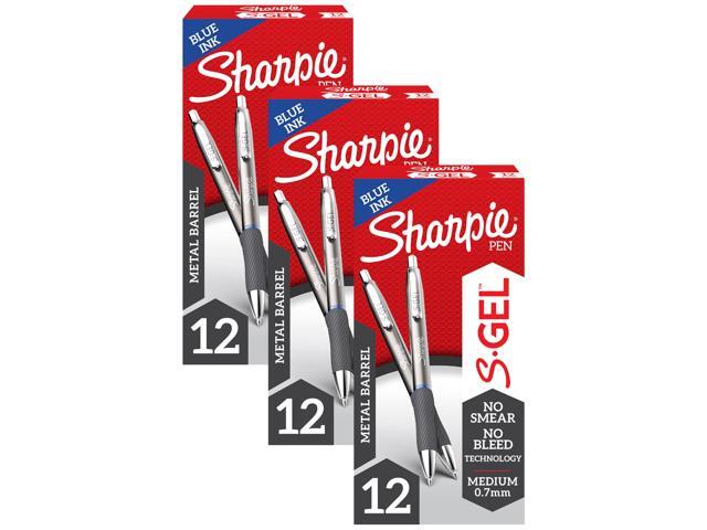 S-Gel, Gel Pens, Sleek Metal Barrel, Gunmetal, Medium Point (0.7mm), Blue Ink, 12 Count (Pack of 3)