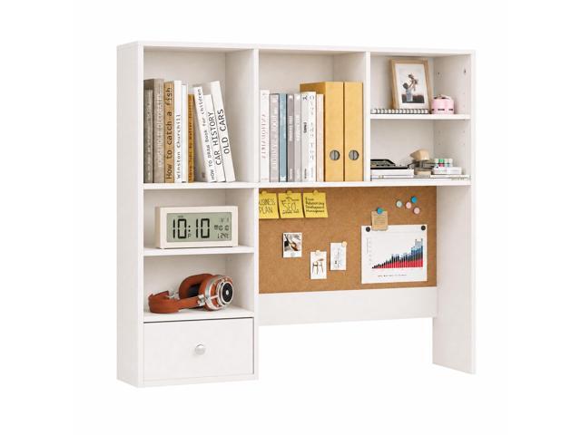 Desk Hutch Dorm with Cork Board, Shelves and Drawer Desktop Bookshelf for College Dorm, Student Bedroom, White
