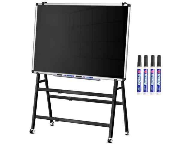 48'x36' Magnetic Double-Sided Rolling Dry Erase Blackboard with Stand A-Frame Foldable Stand Black Board on Wheels, Height & Width Adjustable...