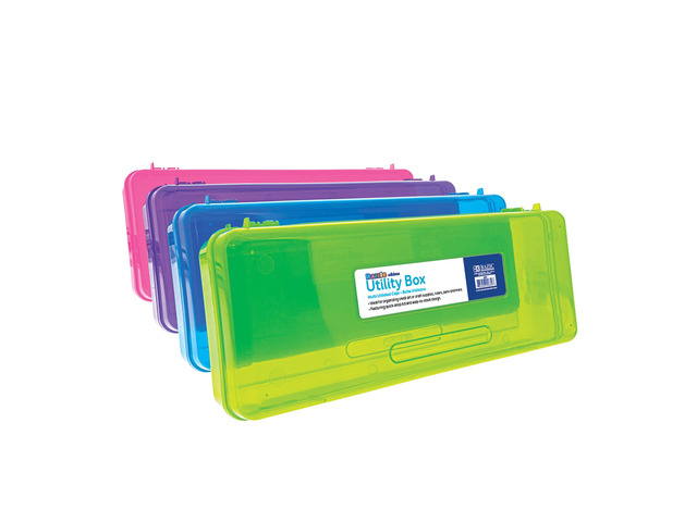 Bright Color Ruler-Length Pencil Box, 12-Case 13 3/8 x 5 3/8 x 2 1/2 in, snap-latch lid for long supplies