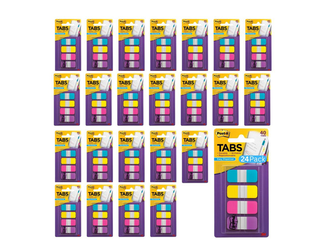 Tabs 0.4' x 2.8', 4 Assorted Colors, 24-Pack, Model 676-AYPV 10 Tabs Per Color, Aqua/Yellow/Pink/Violet, 40/Dispenser