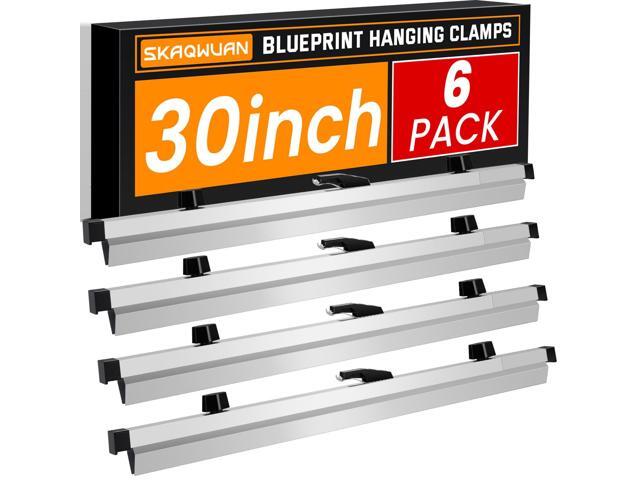 Blueprint Hanging Clamps 30 Inch, Pack of 6 Aluminum Adjustable Binding Strips with Wing Knob Nuts, Architectural Drawing Storage Organizer for...