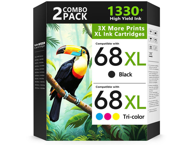 68XL 68 Ink Cartridges Black/Color Combo Pack Compatible for HP68 68 XL 68 Ink Cartridges for HP Printers Replacement for HP Ink 68 68e for Envy...