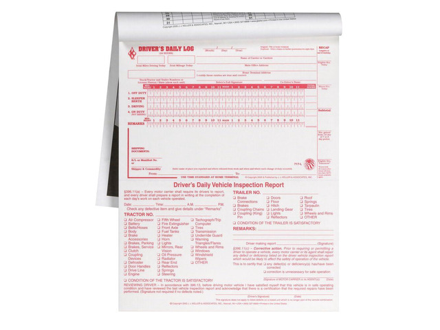 J. J. Keller 2-in-1 Driver Daily Log Form 25-pk. with Detailed Driver Vehicle Inspection Report & Simplified Recap - 2-Ply Carbonless, 8.5' x 11',...