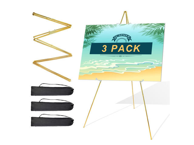 Easel Stand for Sign 63'' Art Easels for Display Wedding Welcome Poster Stand Portable Floor Metal Easel Gold 3 Pack