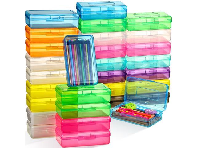 30 Pcs Large Capacity Pencil Case Bulk Clear Hard Plastic Pencil Box Organizer with Snap Tight Lid Stackable Crayon Storage Box for Kids School.