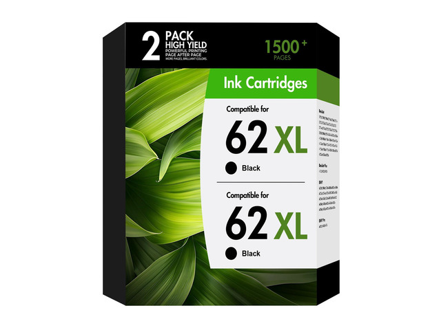 62XL 62 XL Ink Cartridges Black Compatible for HP Envy 7640 5660 2-Pack Compatible for HP62 62XL Work for HP Envy 7640 5660 7645 5540 5544 5545...
