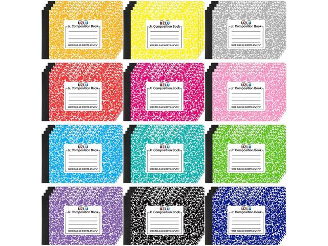 48 Pack 4-7/8'x 7.5' Half Size Composition Notebooks Wide Ruled 12 Assorted Marble Covers, Durable Pages, Student Writing Practice, Classroom...