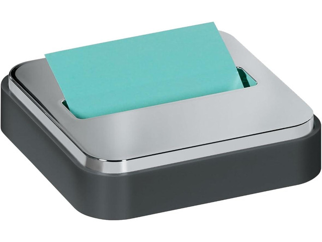 Note Dispenser with Pop-up Notes, Black Base with Steel Top, 1 Aqua Splash 3 in. x 3 in. Super Sticky Note Pad, Classroom or Office Supplies (Pack...