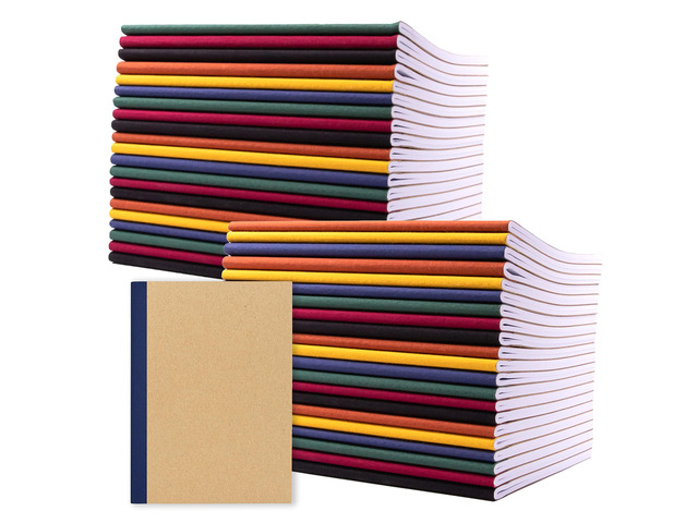 48-Pack Composition Notebook Journals, 120 Pages, Kraft Cover with Jewel Tone Spines, College Ruled Lined Paper, Small Size (8 in x 5.75 in) for...