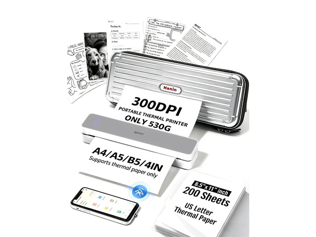 MT610Pro Portable Thermal Printer with Case &200 Sheets Paper, 300DPI HD Mobile-Travel-Printers, Inkless-Wireless-Small-Printer for Home Use,...