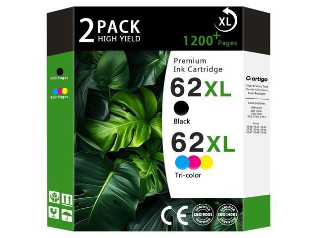 62XL High Yield Compatible Ink Cartridges Replacement for HP 62, Fit HP Envy 5540 5640 5660 7644 OfficeJet 5740 5741 8040 200 250 Series Printers,.