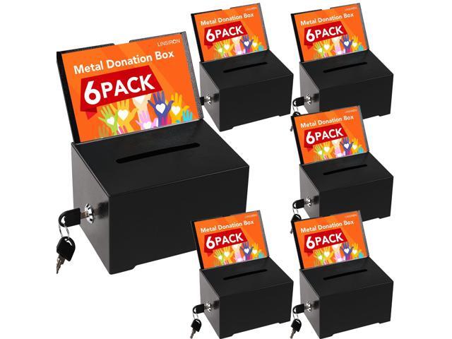 Suggestion Boxes with Slot and Lock, 6 Pack Metal Donation Boxes Suggestion Box for Fundraising with Lock & Sign Holder, Black Tip Jar for.