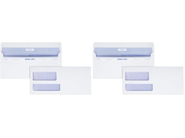 #9 Security Envelopes, Double Window, Self Seal, Business Envelopes, For Invoices/Statements, 24 lb White, 3-7/8' x 8-7/8', 500/Bx (QUA67529) (Pack...