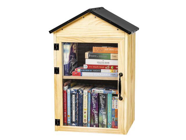 Little Library Box Outdoor, 2-Tier Little Library for Neighborhoods Community School, Weatherproof Solid Wood with Adjustable Shelf & Rust-Proof.
