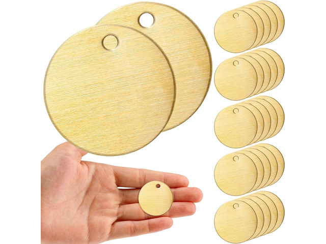 600 Pcs Round Brass Tags, 1-1/4 Inch Diameter, Metal Key Brass Tags Gold Blank, Bulk, for Stamping, Solid Brass Labels with Hole, Engraving for...