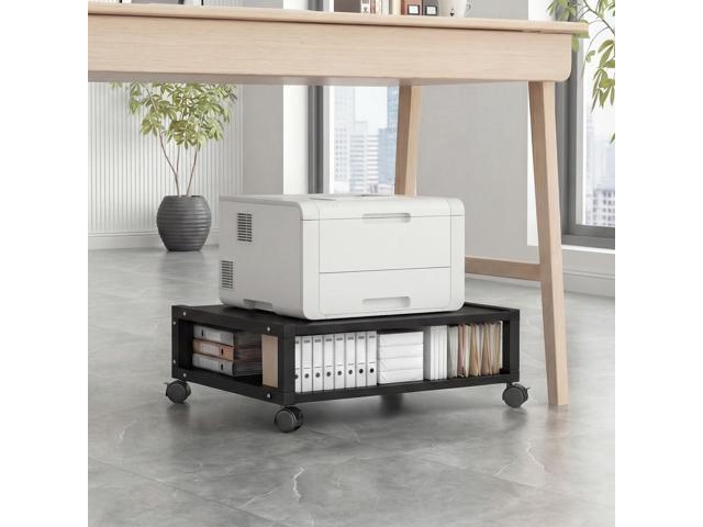 2 Tier Printer Stand Under Desk with Lockable Wheels 19.7x15.7x7.9 Inch Rolling Printer Table Cart Under Desk Short Movable Storage Shelf for Home...