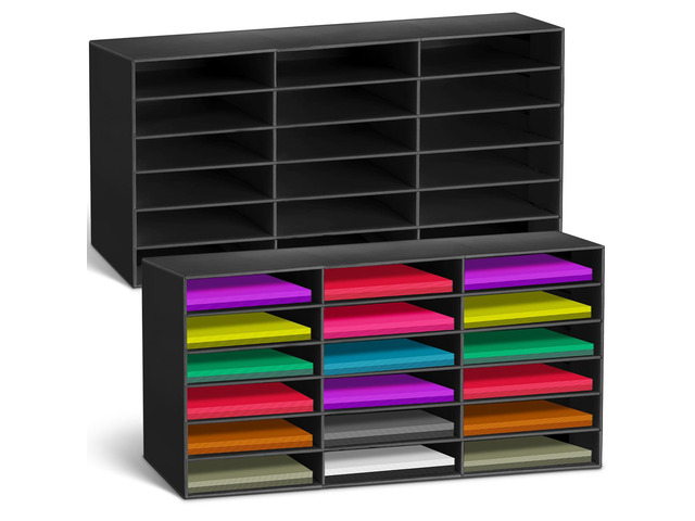 2 Pcs Construction Paper Storage, 18 Slots, Black Classroom Mailboxe, Back to School Literature Sorter, Sturdy Cardboard Paper Organizer for...